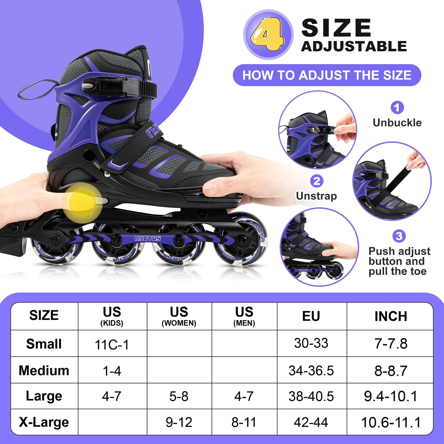 NYCTUS Inline Skates for Girls and Women, Inline Skates for Adult Female, Fun Illuminating Skates for Girls Ages 8-12 with Full Light up Wheels