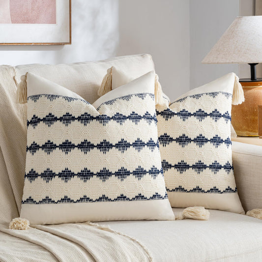 Fancy Homi 18x18 Navy Blue Pillow Covers with Tassels – Set of 2