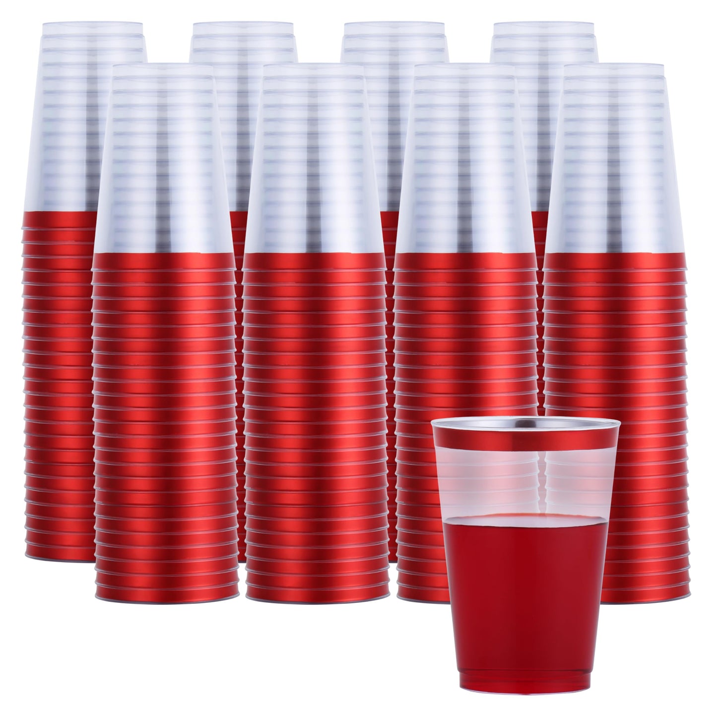 HEAVYWEIGHT 200 Pack Red Plastic Cups 12 oz | Fancy Clear Disposable Cups for Party