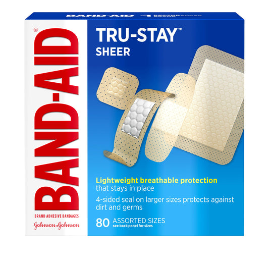 Band-Aid Brand Tru-Stay Sheer Strips Adhesive Bandages Assorted Sizes, 80 ct