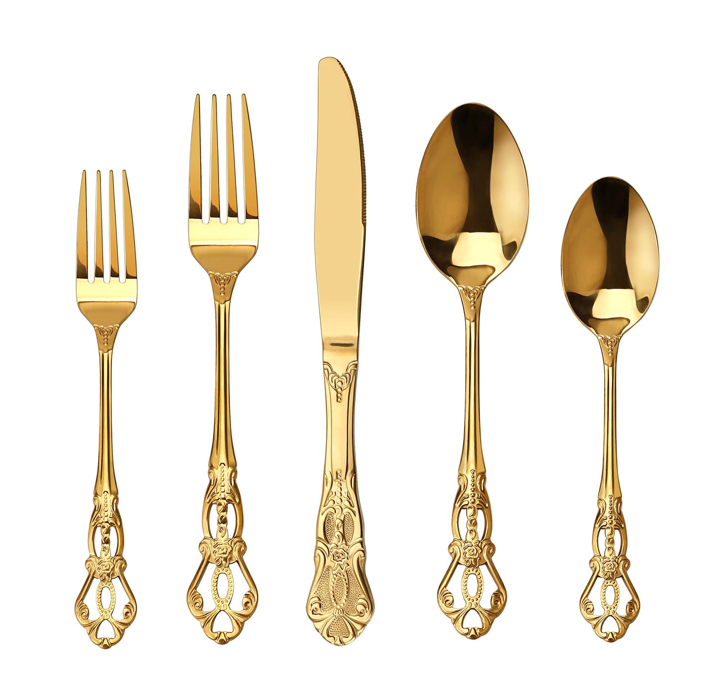 Runfly Gorgeous Retro Royal Gold Stainless Steel 20 Pieces Flatware Set