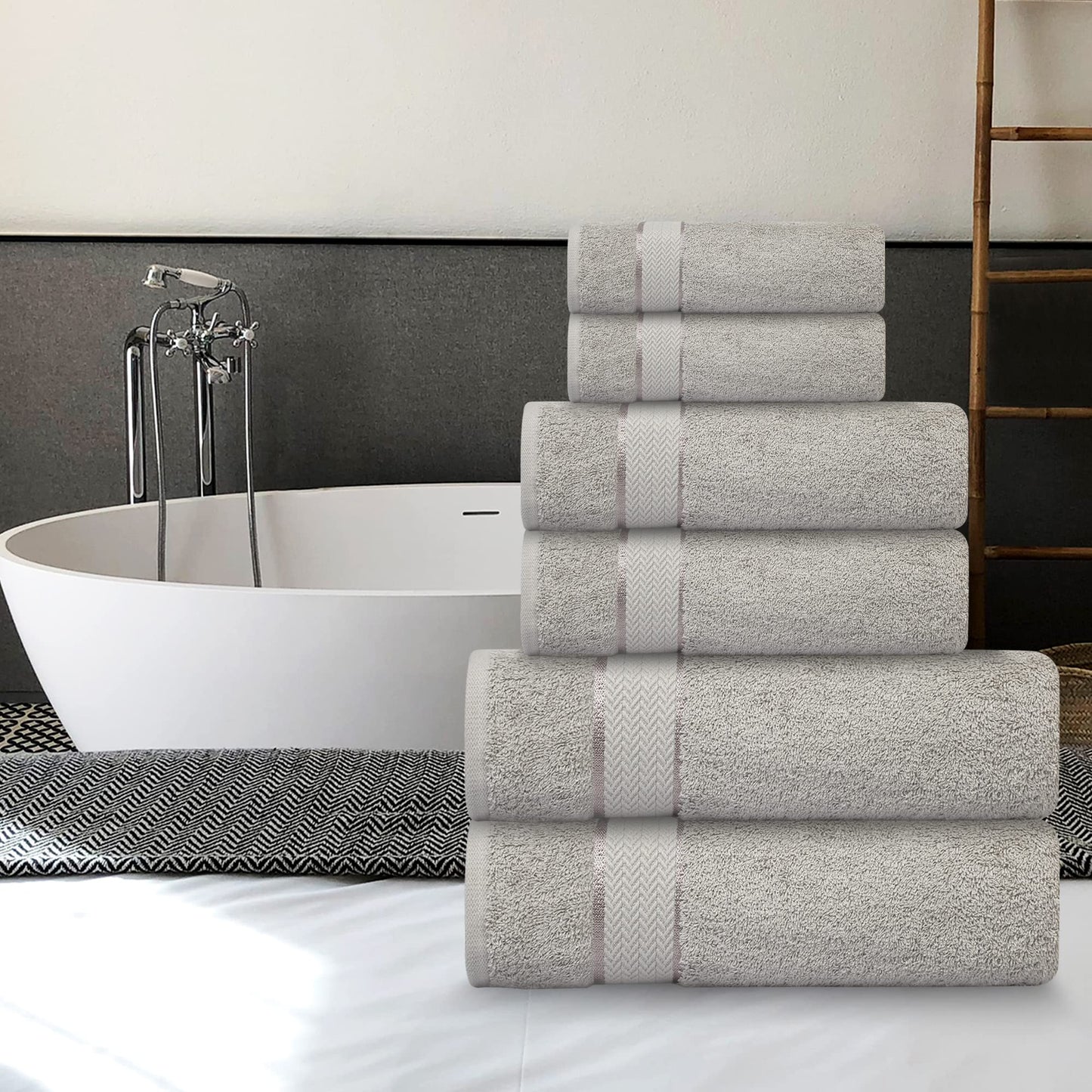 Bath Towels Set. 100% Cotton - 2 Bath Towels, 2 Hand Towels & 2 Washcloths-Large
