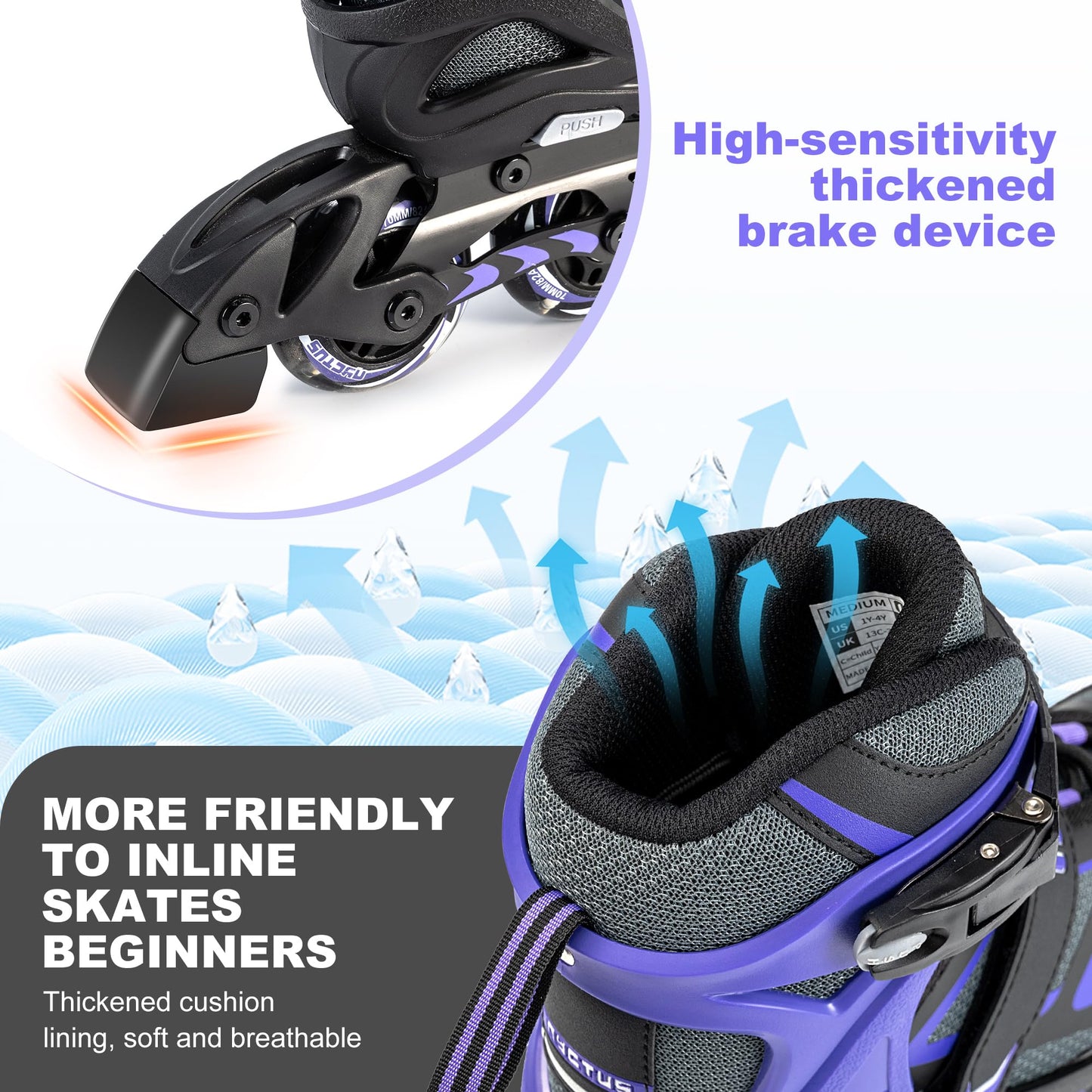 NYCTUS Inline Skates for Girls and Women, Inline Skates for Adult Female, Fun Illuminating Skates for Girls Ages 8-12 with Full Light up Wheels