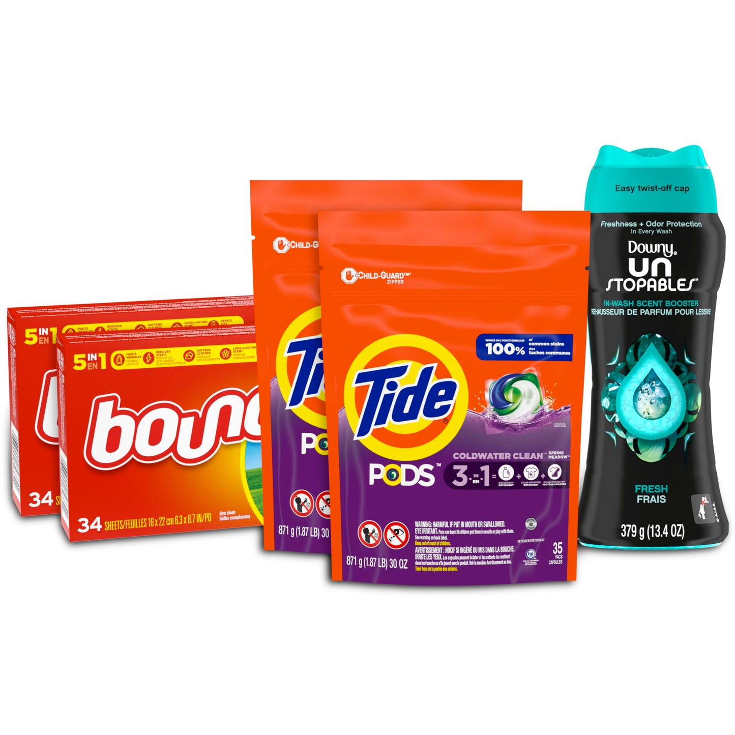 Tide Pods, Downy Beads and Bounce Sheets Bundle