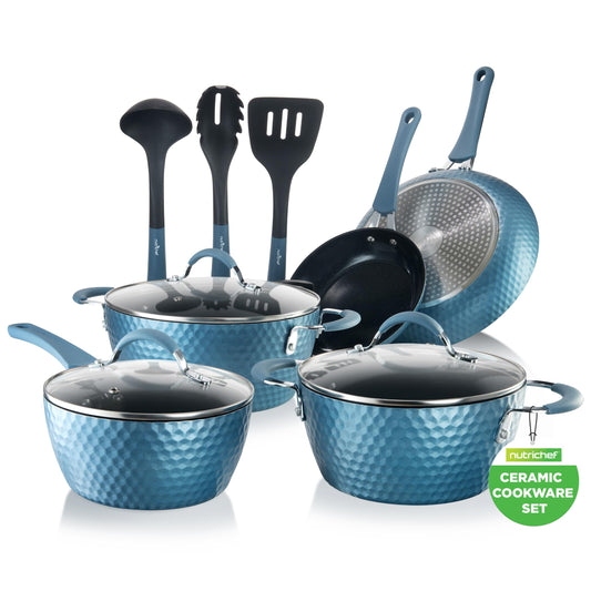 NutriChef Non Stick Cookware Set with Ceramic Coating, 11 Pcs