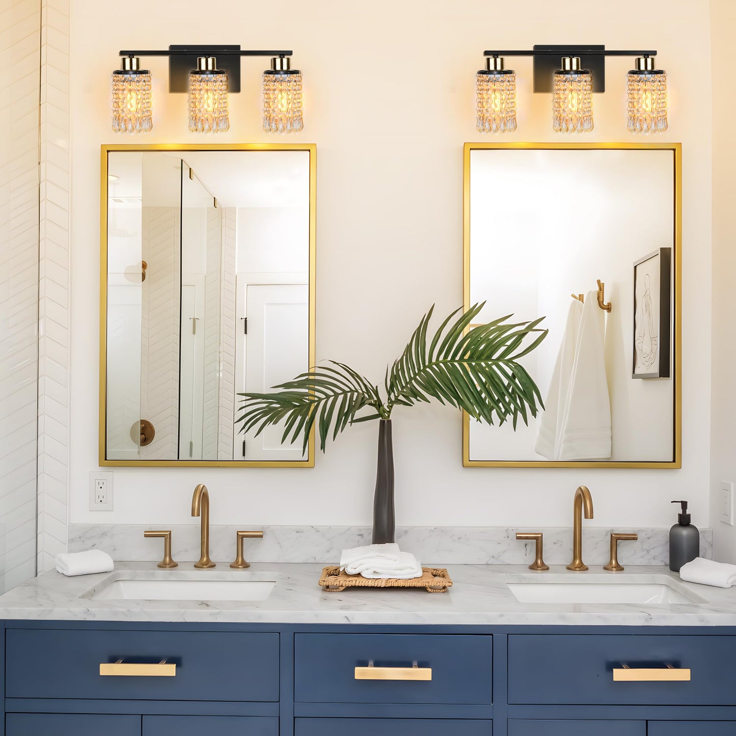 NOVELUX 3 Lights Bathroom Light Fixtures Over Mirror 2 Packs Modern Crystal Bathroom Vanity Lights Modern Matte Black K9 Crystal Vanity Light for Bathroom E26 Bathroom Lights Above Mirror