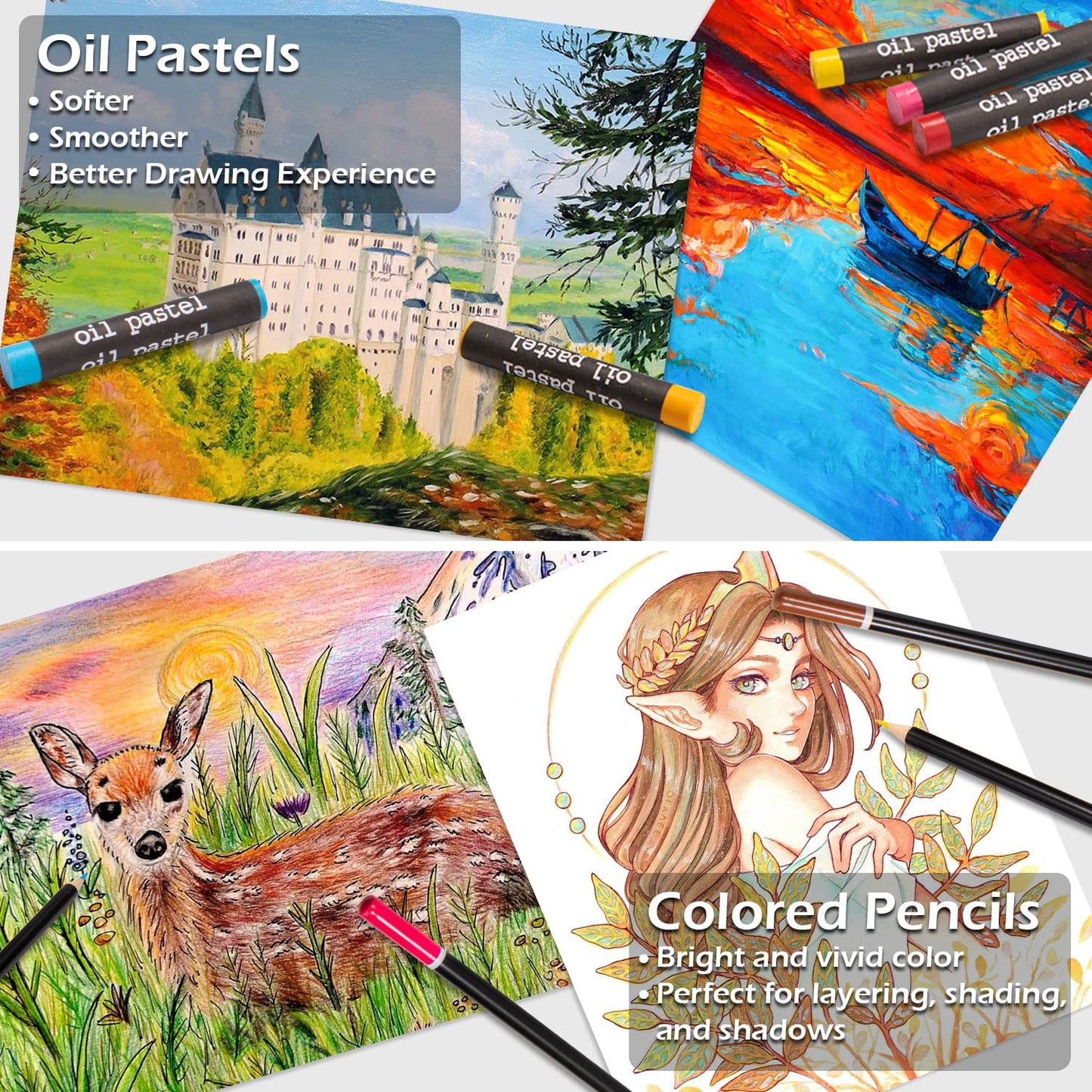 Art Supplies, 185-Piece Super Deluxe Wooden Art Set Crafts Drawing Kit with 2 Sketch Pads, Crayons, Oil Pastels, Colored Pencils, Watercolor Cakes, Creative Gift for Teens, Beginners Girls Boys