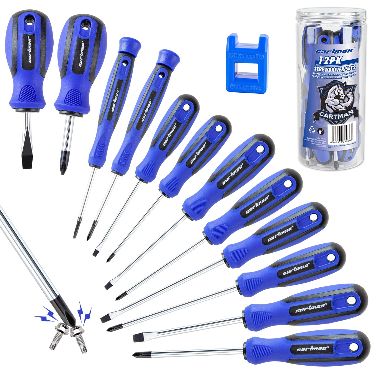 CARTMAN 12 Piece Magnetic Screwdriver Set 6 Phillips and 6 Flat
