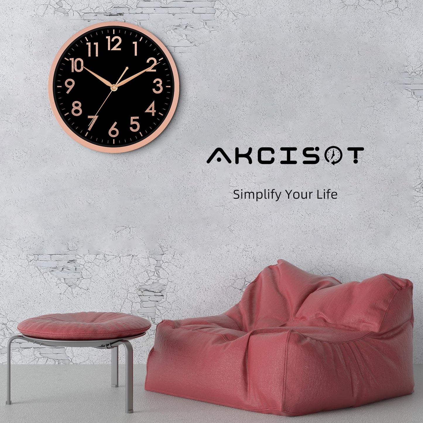 AKCISOT 14 Inch Wall Clock, Modern Large Wall Clocks Battery Operated, Analog Silent Non Ticking Clock Decorate for Living Room, Office, Bedroom, Bathroom, Kitchen(Rose Gold Black)