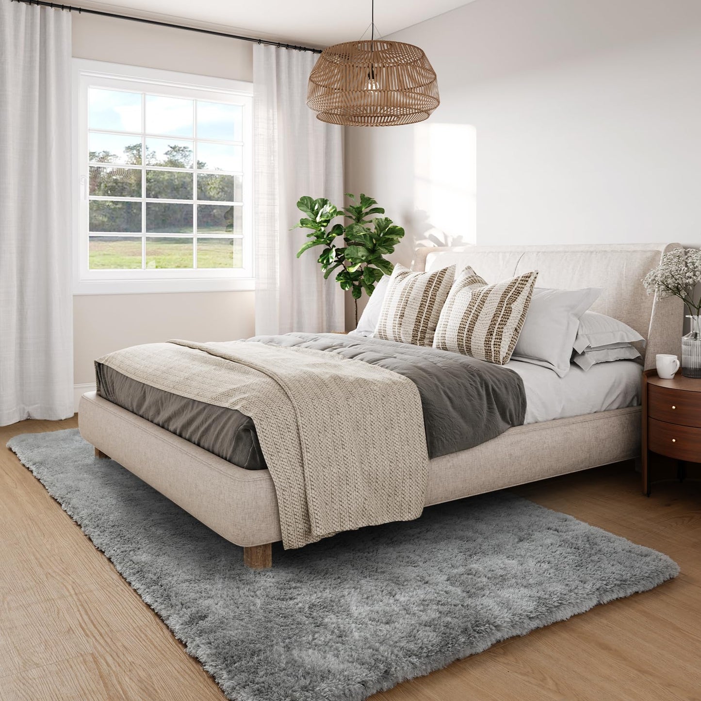 Lahome Fluffy Fuzzy Rug 5x7 Area Rugs for Living Room, Grey Faux Fur Rug for Kids Bedroom with Rubber Backing, Ultra Soft Non-Shedding Plush Shaggy Carpet for Dorm Home Office