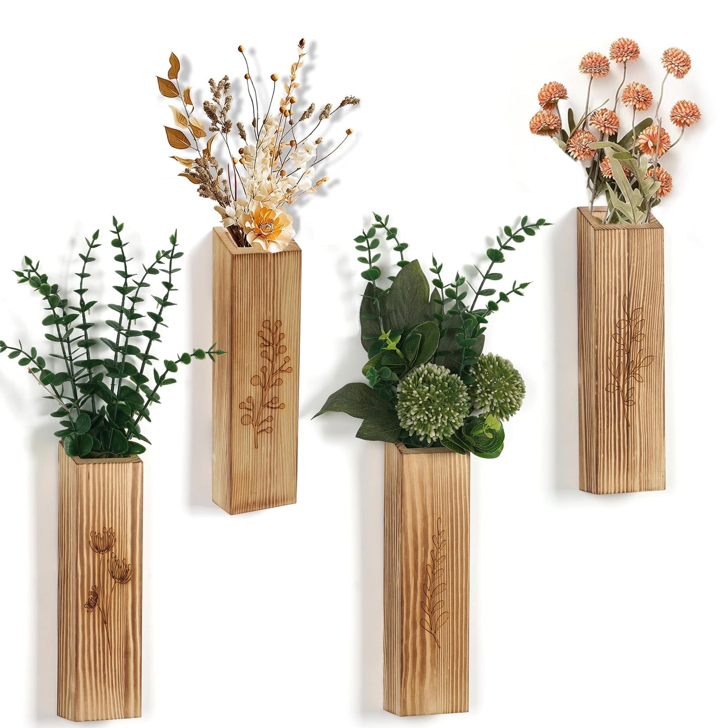4Pcs Wood Wall Planters