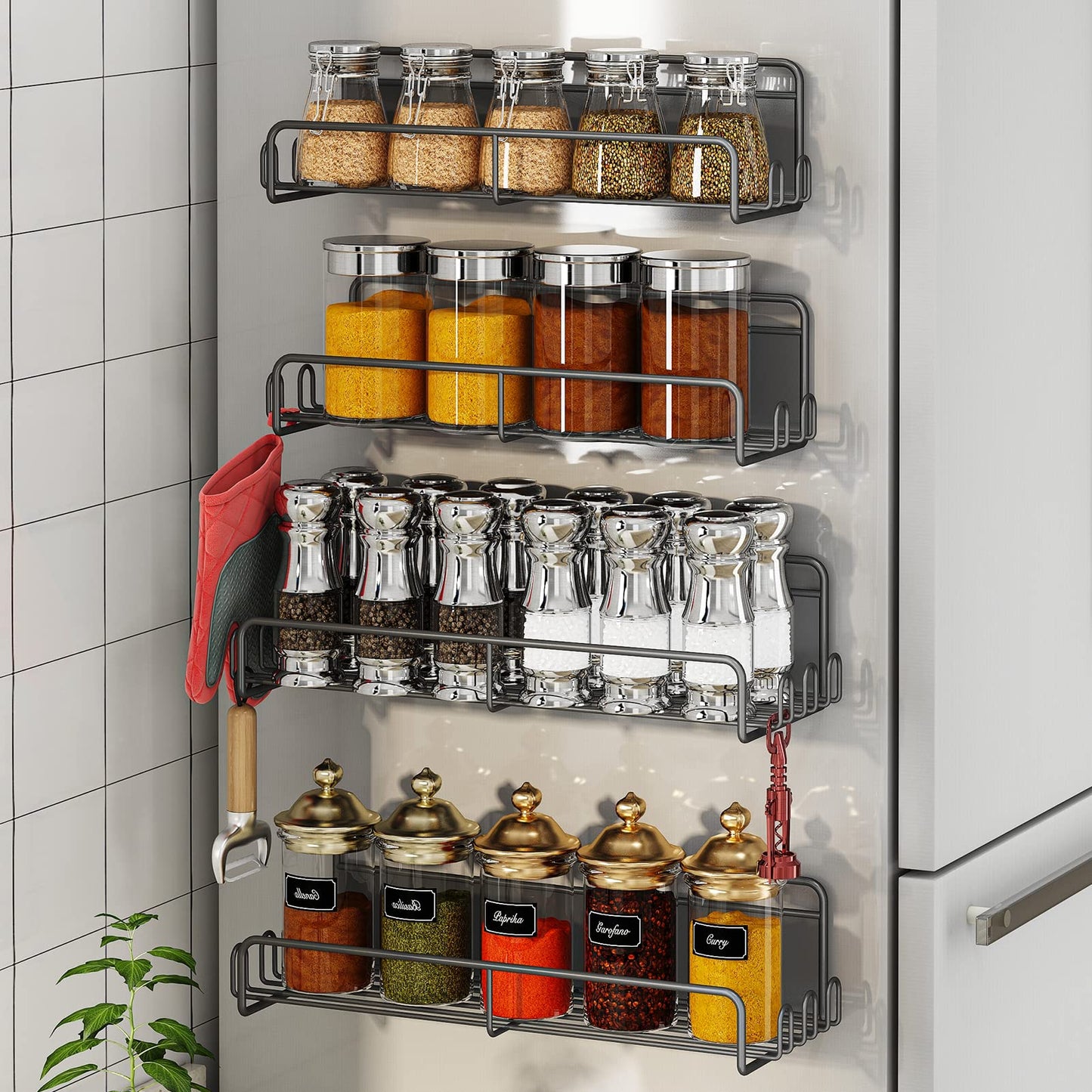 4 Pack Magnetic Spice Rack for Refrigerator