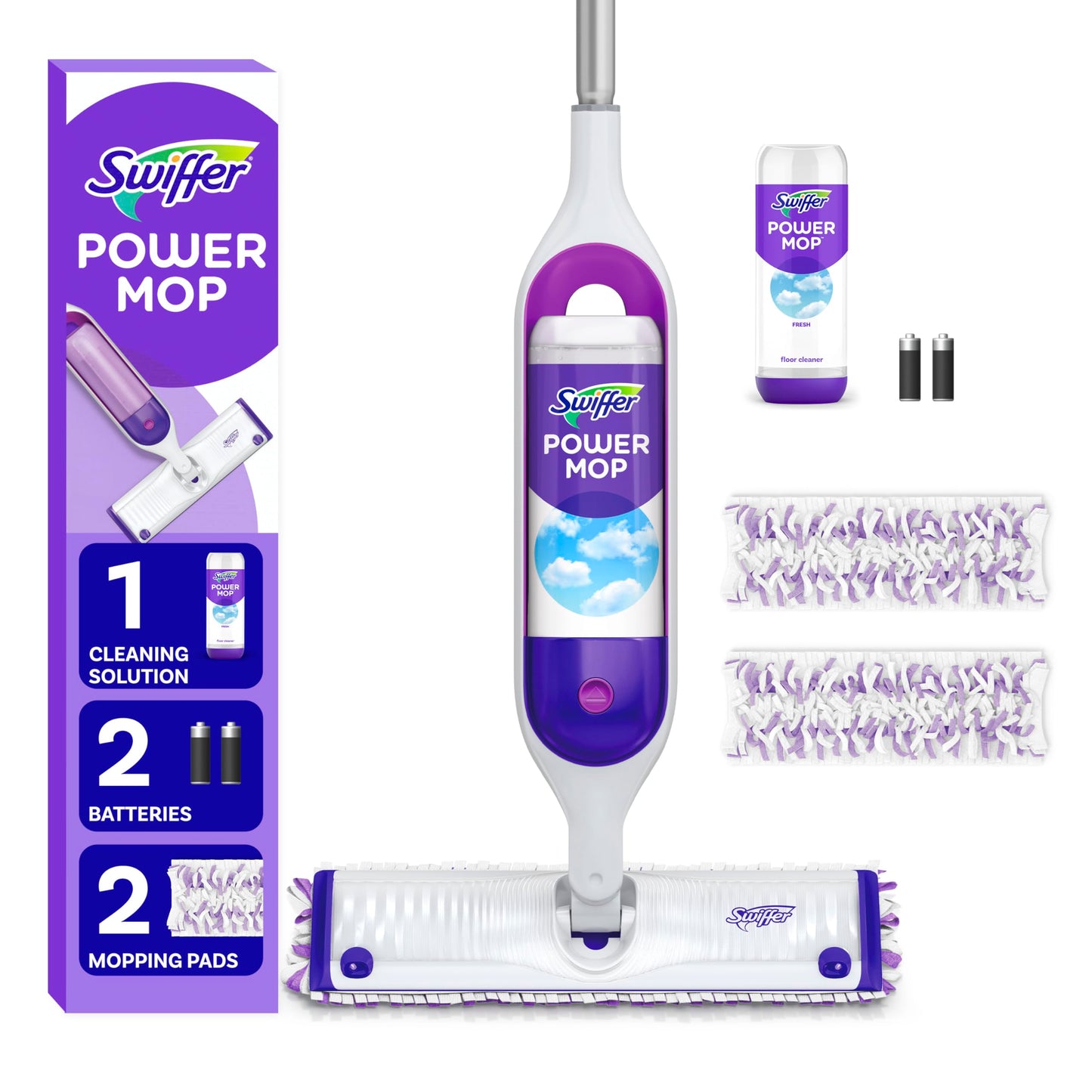 Swiffer Power Mop Kit Includes PowerMop, 2 Mopping Pad Refills, 1 Cleaning Solution