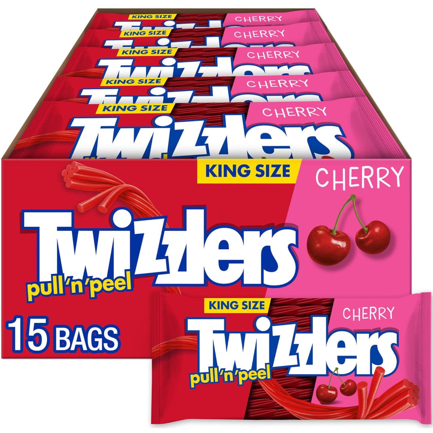 TWIZZLERS PULL 'N' PEEL Cherry Flavored King Size, 15 Count