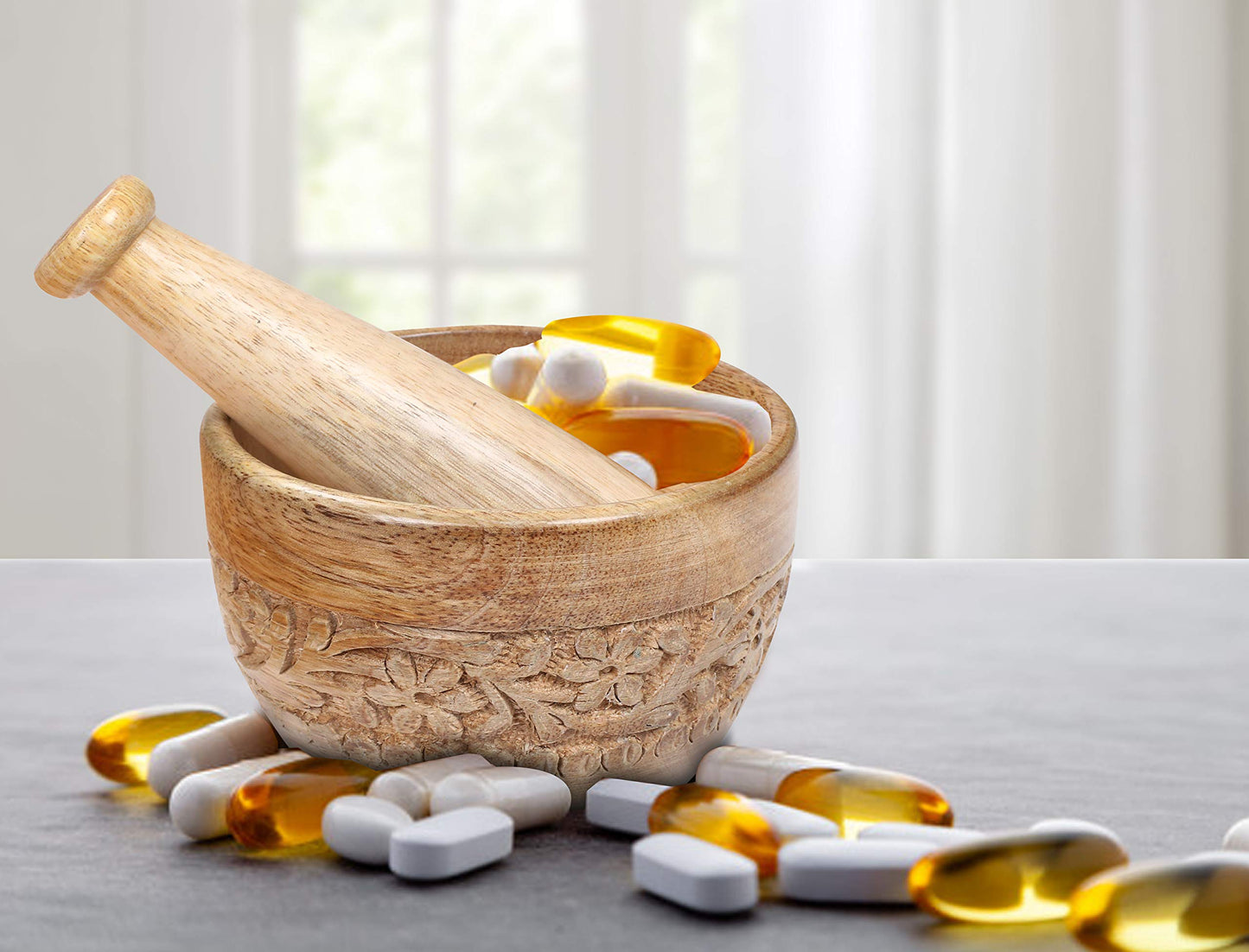 Hand-Carved Wooden Mortar & Pestle – Natural, 4 Inch