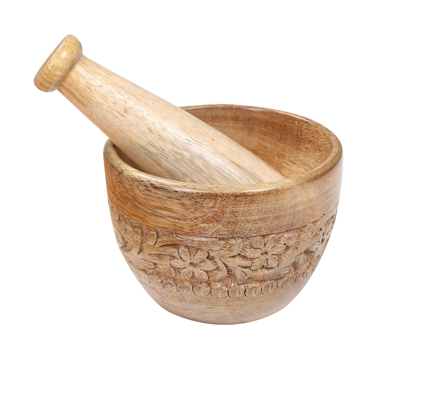 Hand-Carved Wooden Mortar & Pestle – Natural, 4 Inch