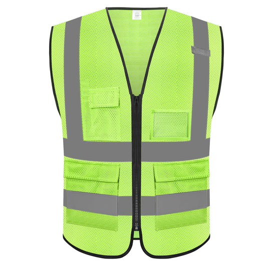 Reflective Safety Vest with 5 Pockets and Front Zipper