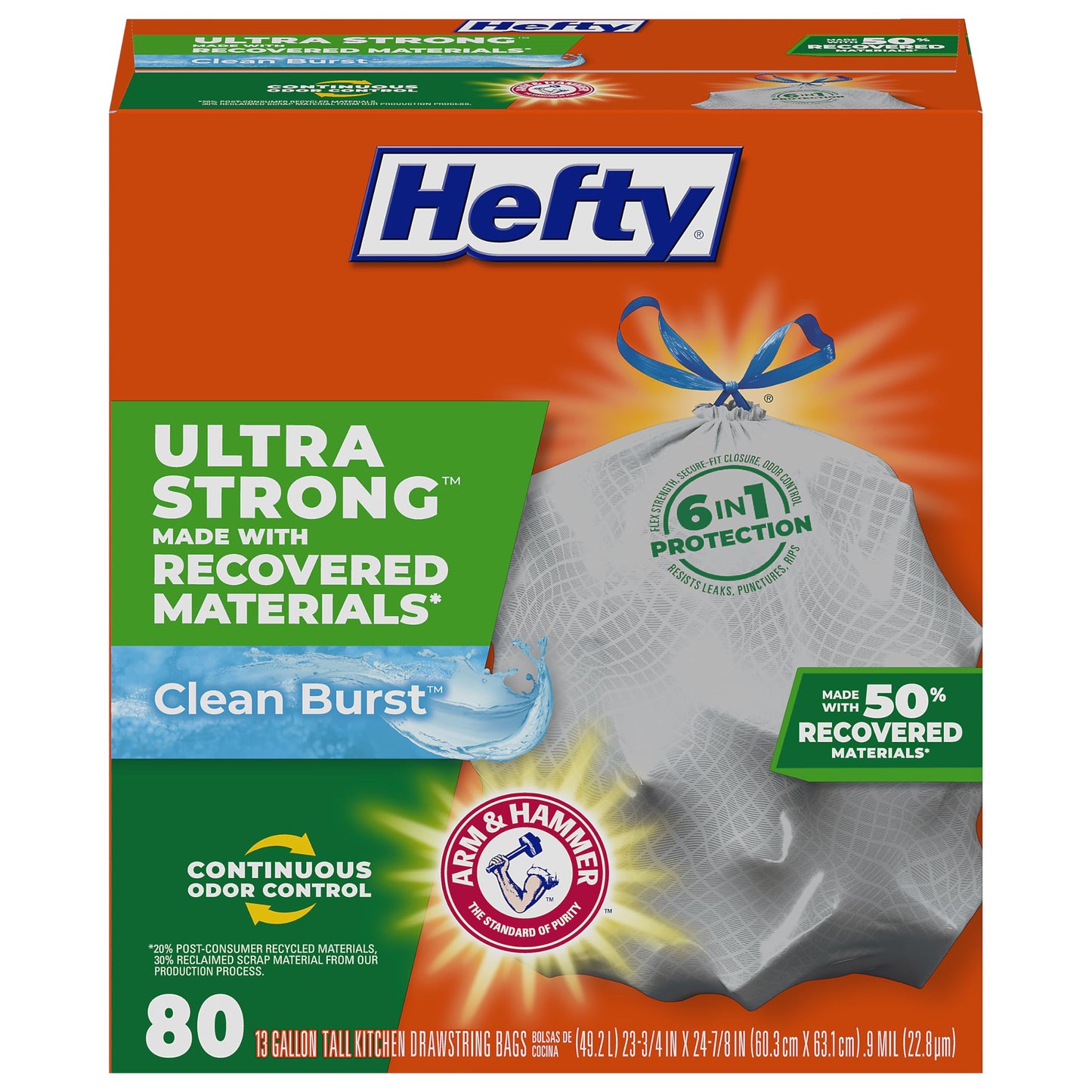 Hefty Ultra Strong Tall Kitchen Trash Bags 13 Gallon, 80 Count