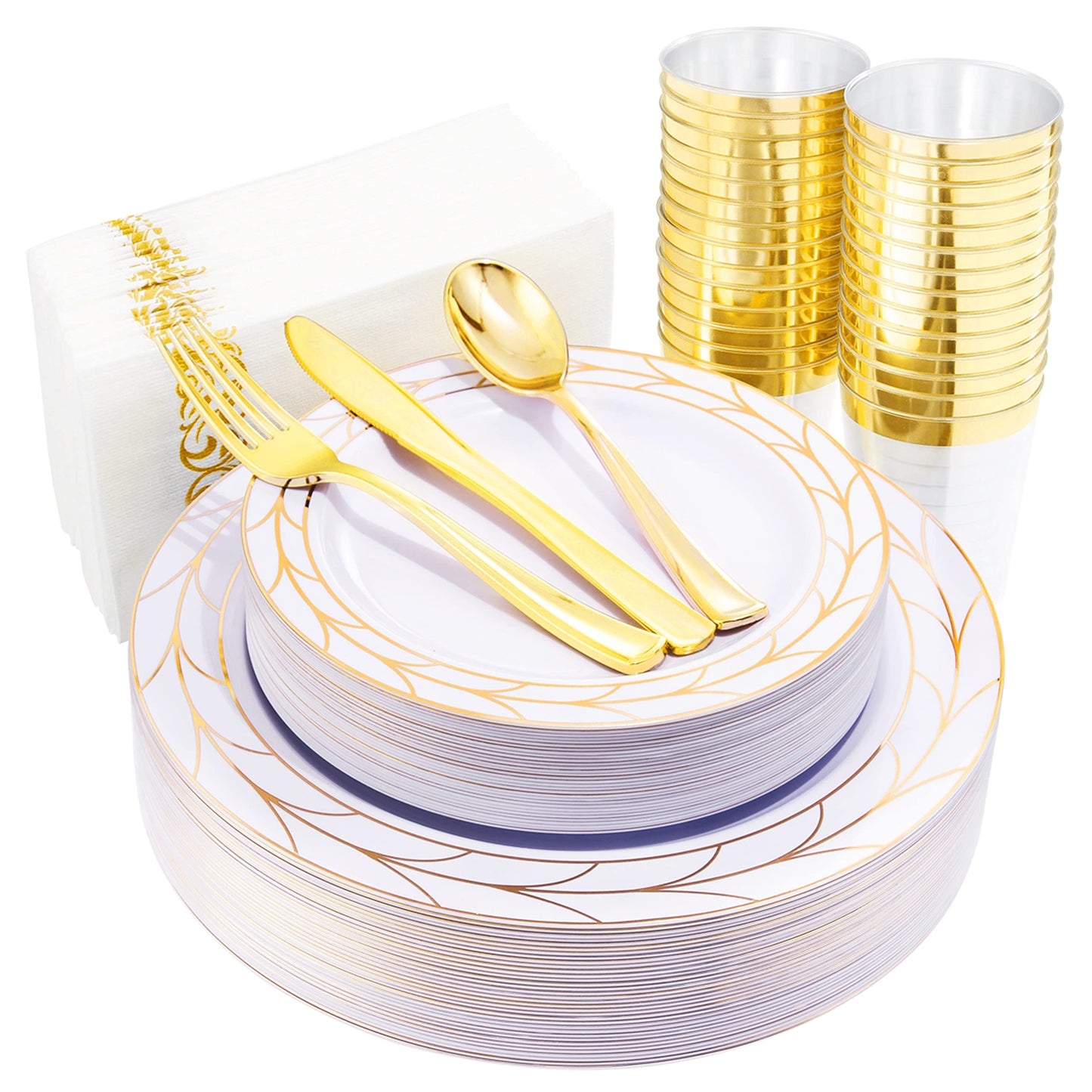 175pcs Disposable Gold Plastic Party Plates and Silverware set