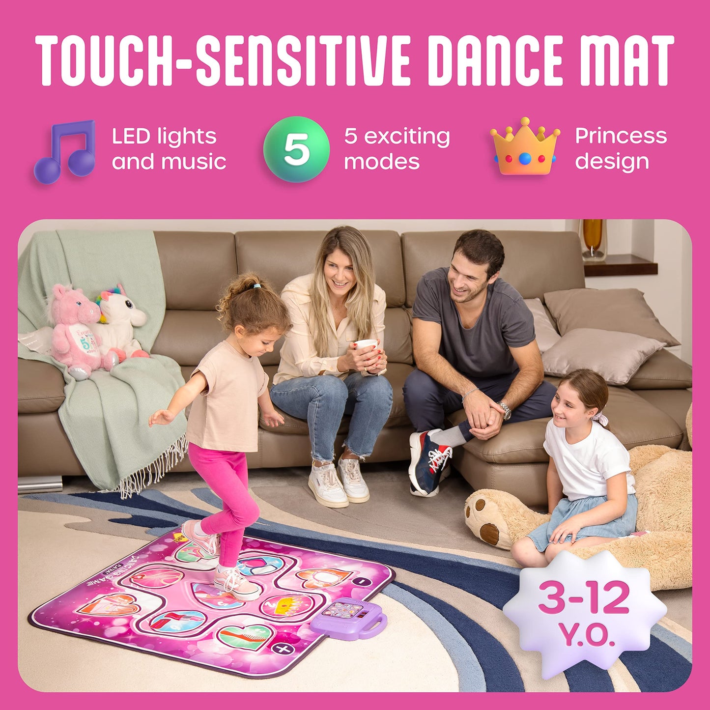 Dance Mat For Kids Ages 4-8 Year Old, Dance Pad For Girls, Toddlers, Music Mat, Dancing Mat with LED Lights, Adjustable Volume, Built-in Music, Dance Gifts For Girls, Dance Mat For Toddlers 3-5, 8-12