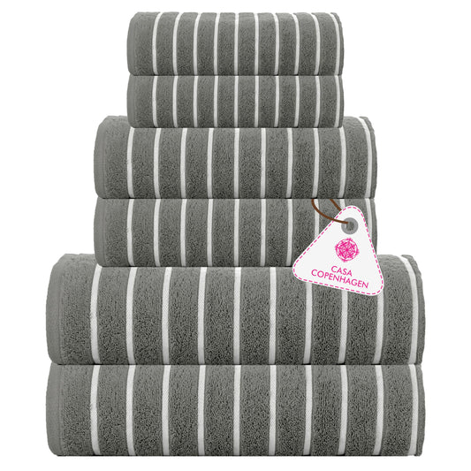 CASA COPENHAGEN Ecstatic 6 Pieces Towel Set- Pine Grey, 600 GSM 2 Bath Towel 2 Hand Towel 2 Washcloth, Designed in Denmark Made of Soft Egyptian Cotton for Bathroom, Kitchen & Shower