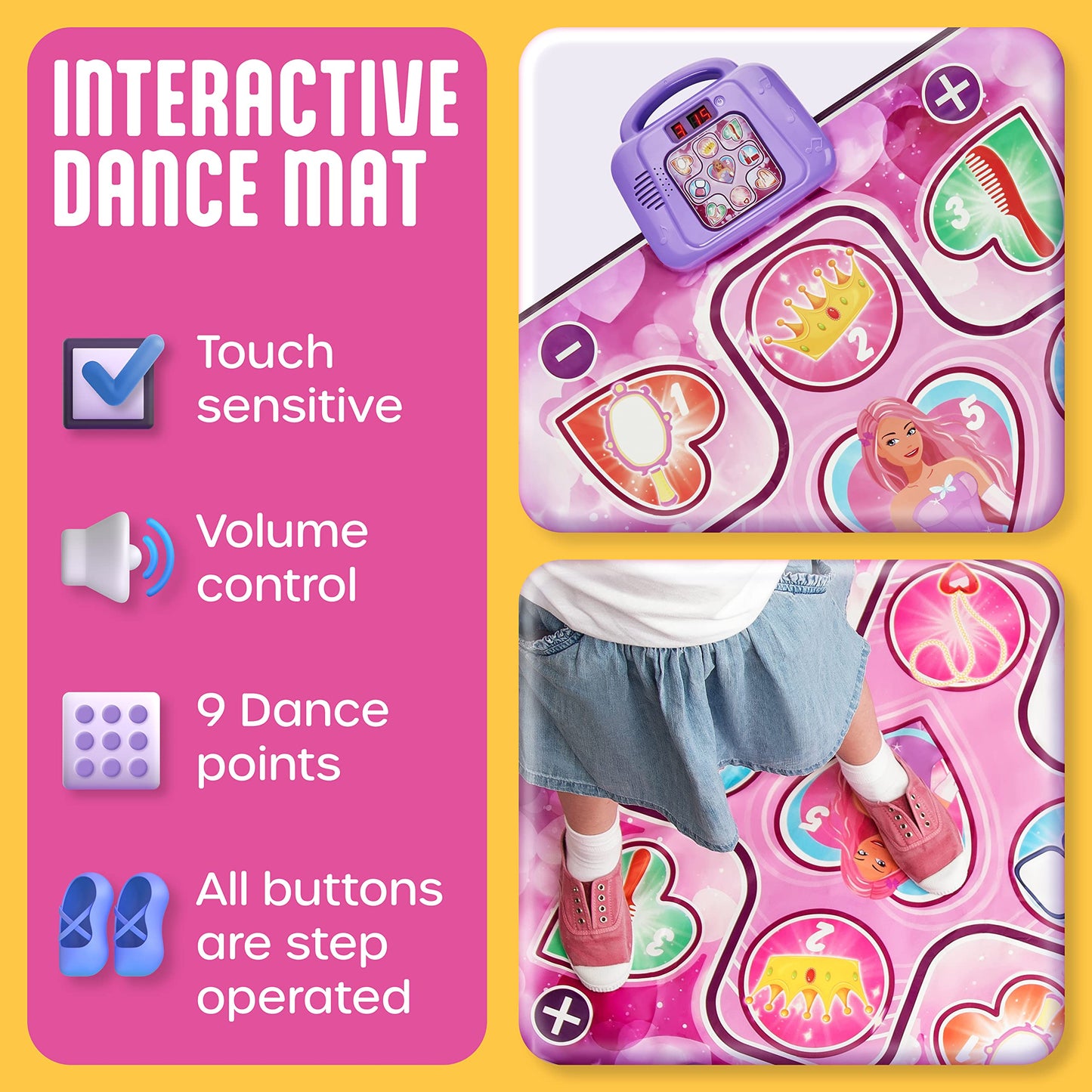 Dance Mat For Kids Ages 4-8 Year Old, Dance Pad For Girls, Toddlers, Music Mat, Dancing Mat with LED Lights, Adjustable Volume, Built-in Music, Dance Gifts For Girls, Dance Mat For Toddlers 3-5, 8-12