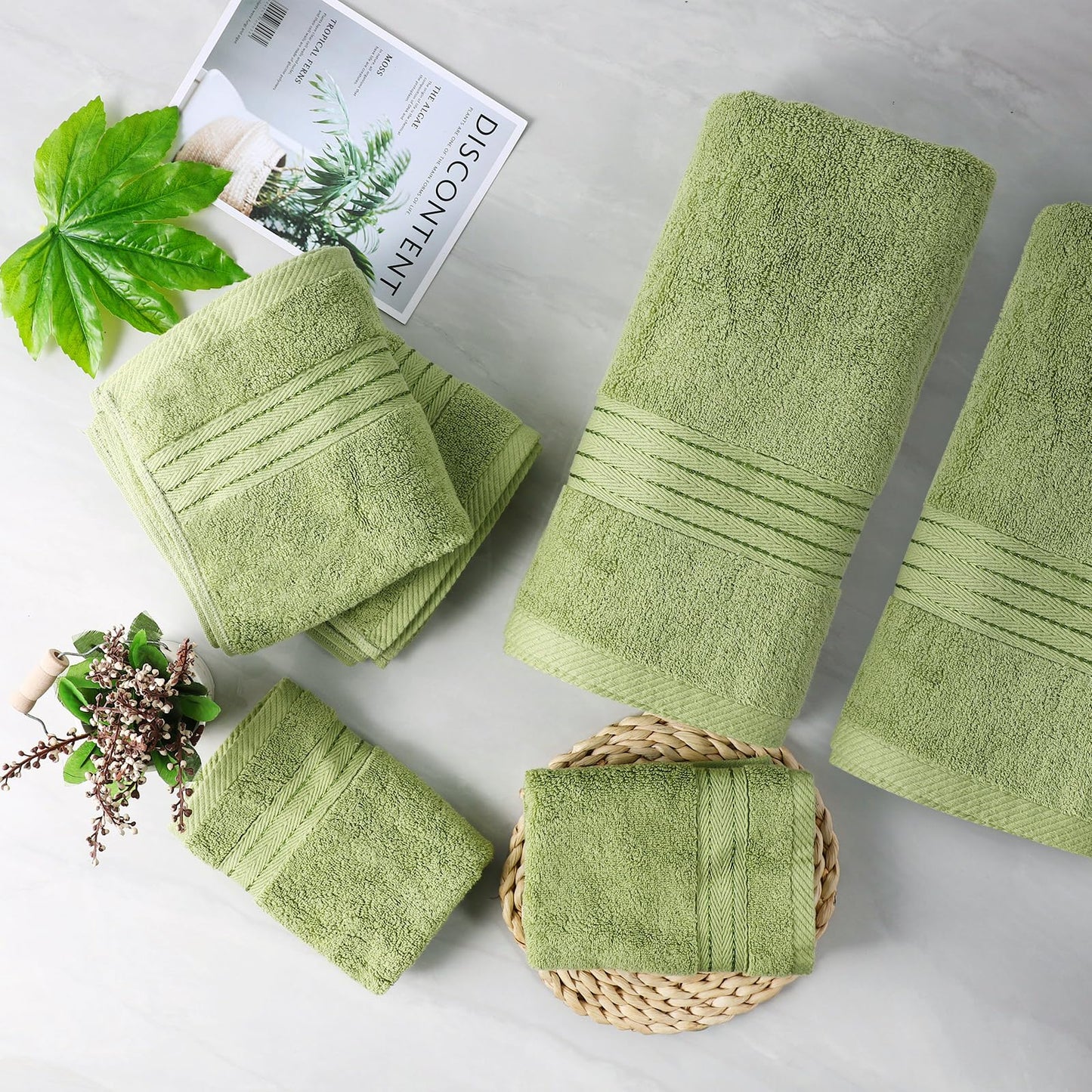 COZYART Green Hand Towels for Bathroom 4 Pcs, 13x30 Cotton Guest Hand Towels Set Super Soft Highly Absorbent Durable 650 GSM Towels for Daily Use