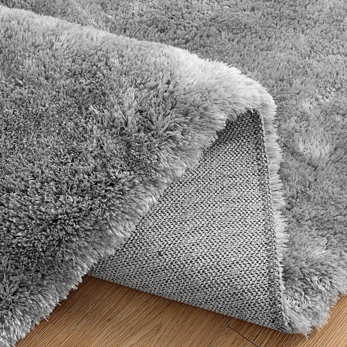 Lahome Fluffy Fuzzy Rug 5x7 Area Rugs for Living Room, Grey Faux Fur Rug for Kids Bedroom with Rubber Backing, Ultra Soft Non-Shedding Plush Shaggy Carpet for Dorm Home Office