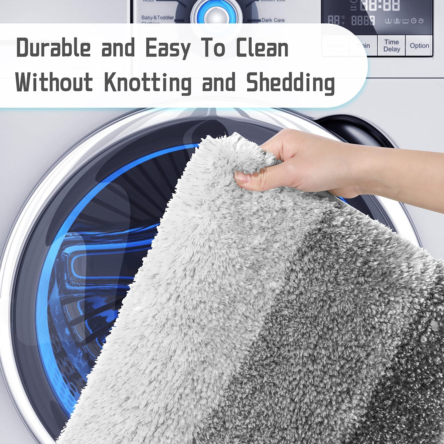 Yimobra Bathroom Rugs Mat, Luxury Soft Comfortable Plush Absorbent Microfiber Bath Rugs, Extra Thick Non Slip Shaggy Shower Rug, Machine Wash, Bath Carpet for Bathroom Floor, Tub, 24"x17", Grey