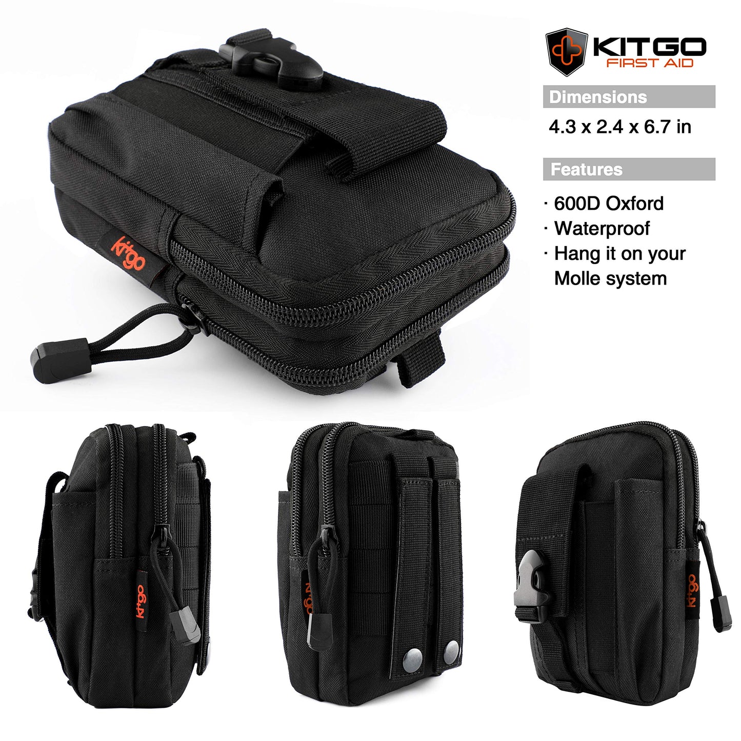 Kitgo Camping Emergency Tourniquet Survival Kit Safety First Aid Kit for Friend with Pro Tool Outdoor Survival Gear Tactical Small Molle Pouch for Home Hiking Hunting (Black)