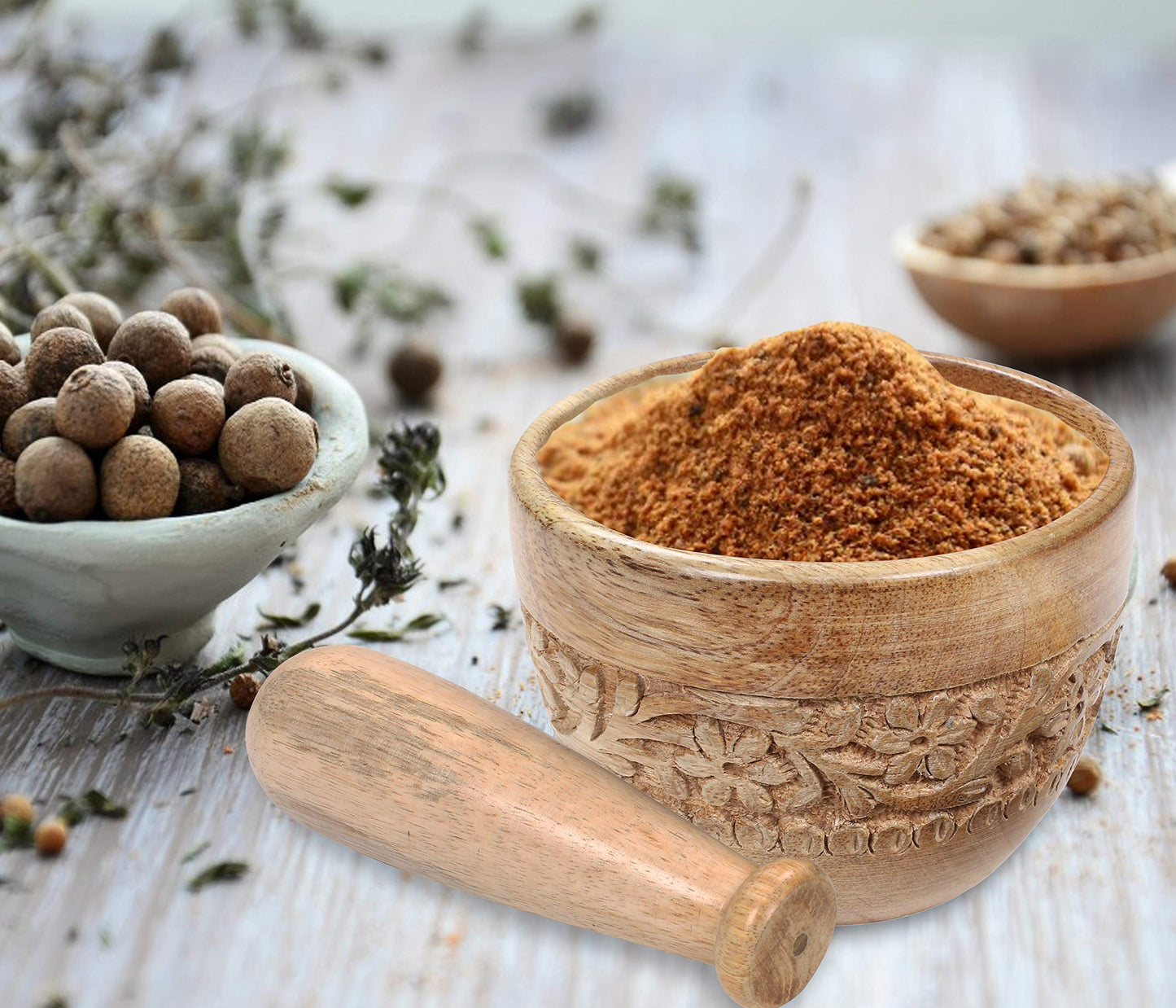 Hand-Carved Wooden Mortar & Pestle – Natural, 4 Inch