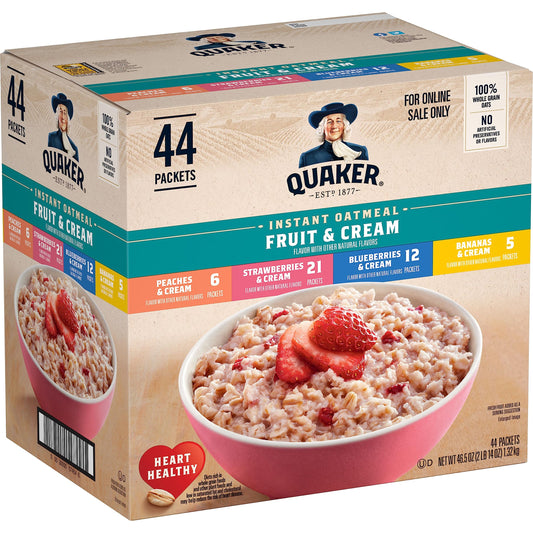 Quaker Instant Oatmeal Variety Pack – Fruit & Cream, 44 Pack