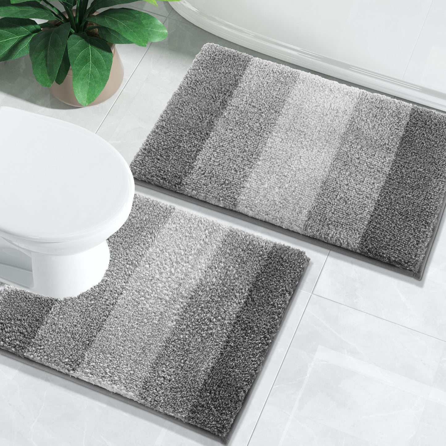Yimobra Bathroom Rugs Mat, Luxury Soft Comfortable Plush Absorbent Microfiber Bath Rugs, Extra Thick Non Slip Shaggy Shower Rug, Machine Wash, Bath Carpet for Bathroom Floor, Tub, 24"x17", Grey
