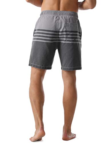 Nonwe Men's Surf Shorts Strip Casual Fit Soft Washed Drawstring Beach Trunk Gray 30