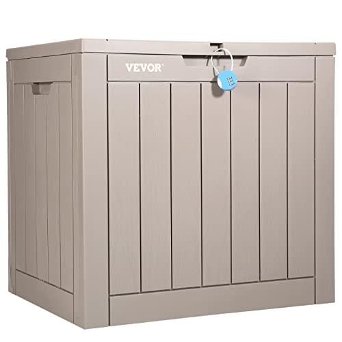 VEVOR Deck Box, 31 Gallon Outdoor Storage Box, 22.1" x 17.1" x 20.9", Waterproof PP Deckbox with Aluminum Alloy Padlock, for Patio Furniture, Pool Toys, Garden Tools, Outdoor Cushions, Gray