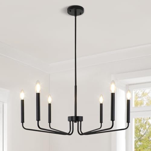 6 Lights Candle Hanging Modern Black Chandelier,