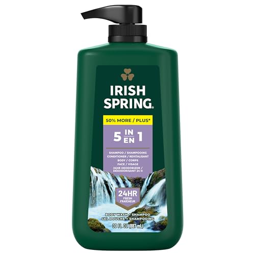 Irish Spring 5 in 1 Body Wash,  Shampoo And Conditioner for Men 30 Oz With Pump