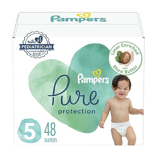 Pampers Pure Protection Diapers - Size 5, 48 Count, Hypoallergenic Premium Disposable Baby Diapers