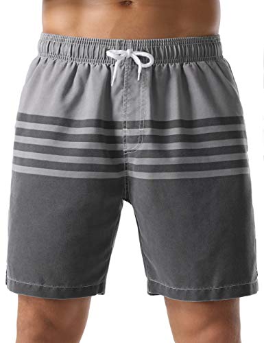 Nonwe Men's Surf Shorts Strip Casual Fit Soft Washed Drawstring Beach Trunk Gray 30