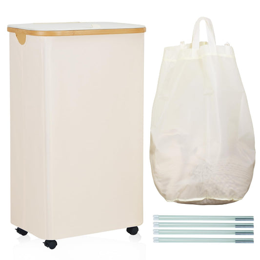 Laundry Basket with Wheels, Lid & Removable Laundy Bag