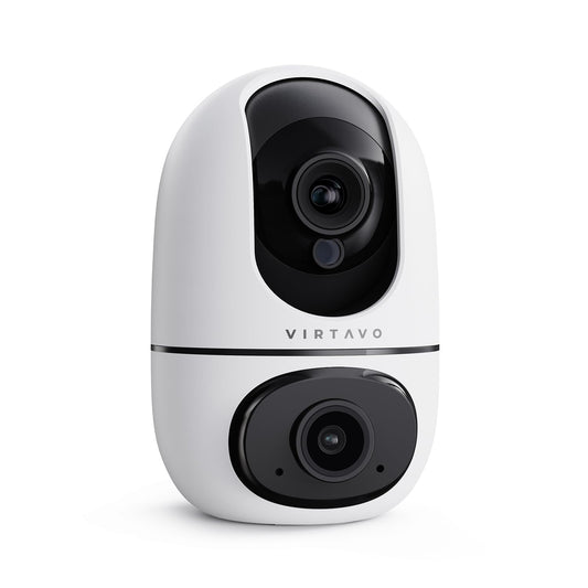 Indoor Security Camera, Dual-Lens & Split View,Motion Tracking, 2-Way Audio, Night Vision, Cloud/SD Storage