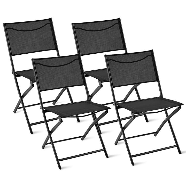 Folding Patio Chairs with Metal Frame – Set of 4