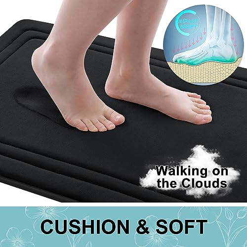 Grandaily Memory Foam Bath Mat Rug 30x20, Ultra Soft, Non-Slip and Absorbent Bathroom Rugs, Machine Wash Dry, Comfortable Bath Rug Carpet for Bathroom Floor, Tub and Shower, Black