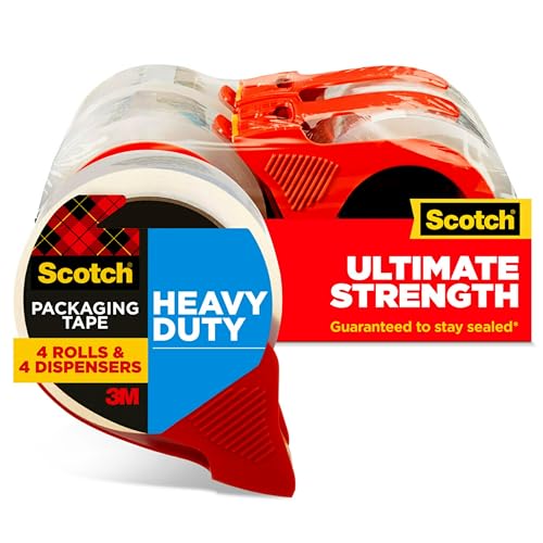 Scotch Heavy Duty Shipping Packing Tape 4 Tape Rolls With 4 Dispensers
