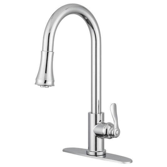Pacific Bay Vicenza Single-Handle Pull-Down Sprayer Kitchen Sink Faucet - Spot-Resistant - Optional Deck Plate Included (Chrome Plated) - Latest Model