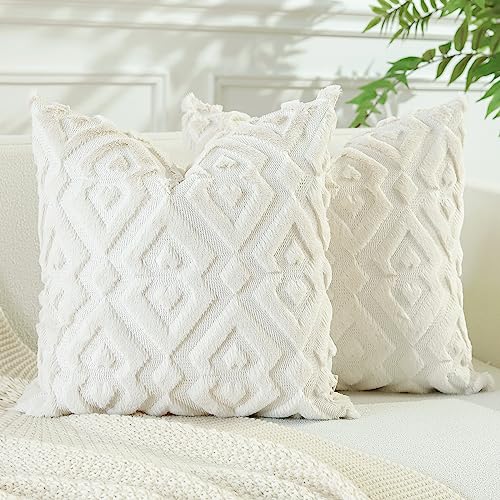 Artscope Set of 2 Decorative Throw Pillow Covers 16x16, Soft Plush Faux Wool Velvet Pillow Covers for Sofa Bedroom, Beige