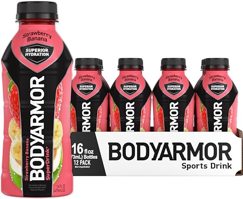 BODYARMOR Sports Drink Sports Beverage, Strawberry Banana, Coconut Water Hydration, Natural Flavors With Vitamins, Potassium-Packed Electrolytes, Perfect For Athletes, 16 Fl Oz (Pack of 12)