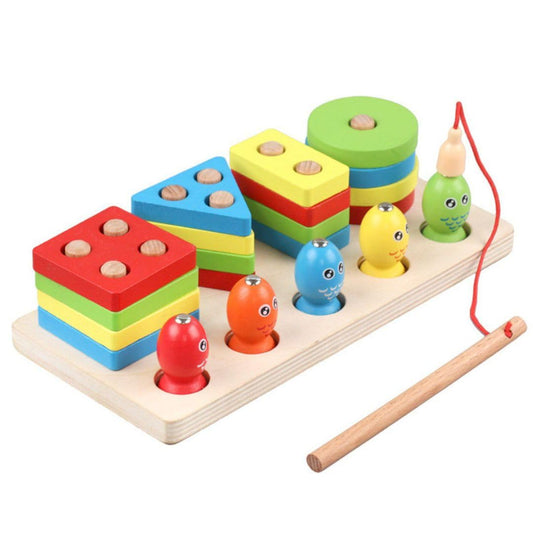 AUKKA Educational Wooden sorter, Montessori for Kids, Color and Shape Training, Motor Skills Development, Fishing with a Fishing Rod, Early Development, Gift for Toddlers