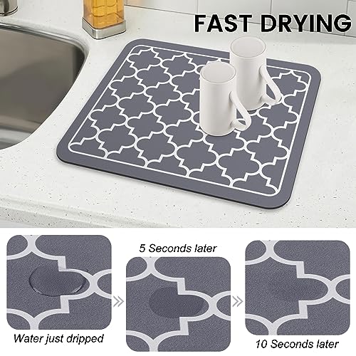 WISELIFE Dish Drying Mat Super Absorbent Drying Mat Large Dish Drying Mats for Kitchen Counter Easy Clean Dish Mat Kitchen Drying Mat 15" x 18" Stylish Grey