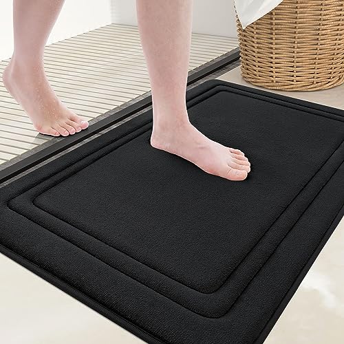 Grandaily Memory Foam Bath Mat Rug 30x20, Ultra Soft, Non-Slip and Absorbent Bathroom Rugs, Machine Wash Dry, Comfortable Bath Rug Carpet for Bathroom Floor, Tub and Shower, Black